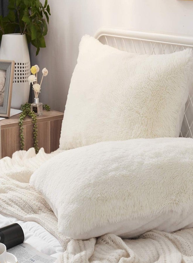 Uhamho Set of 2 King Faux Fur Throw Pillow Covers Soft Velvet Decorative Pillowcases Zipper Closure(20 x 36 Inches Light Beige) - Image 2